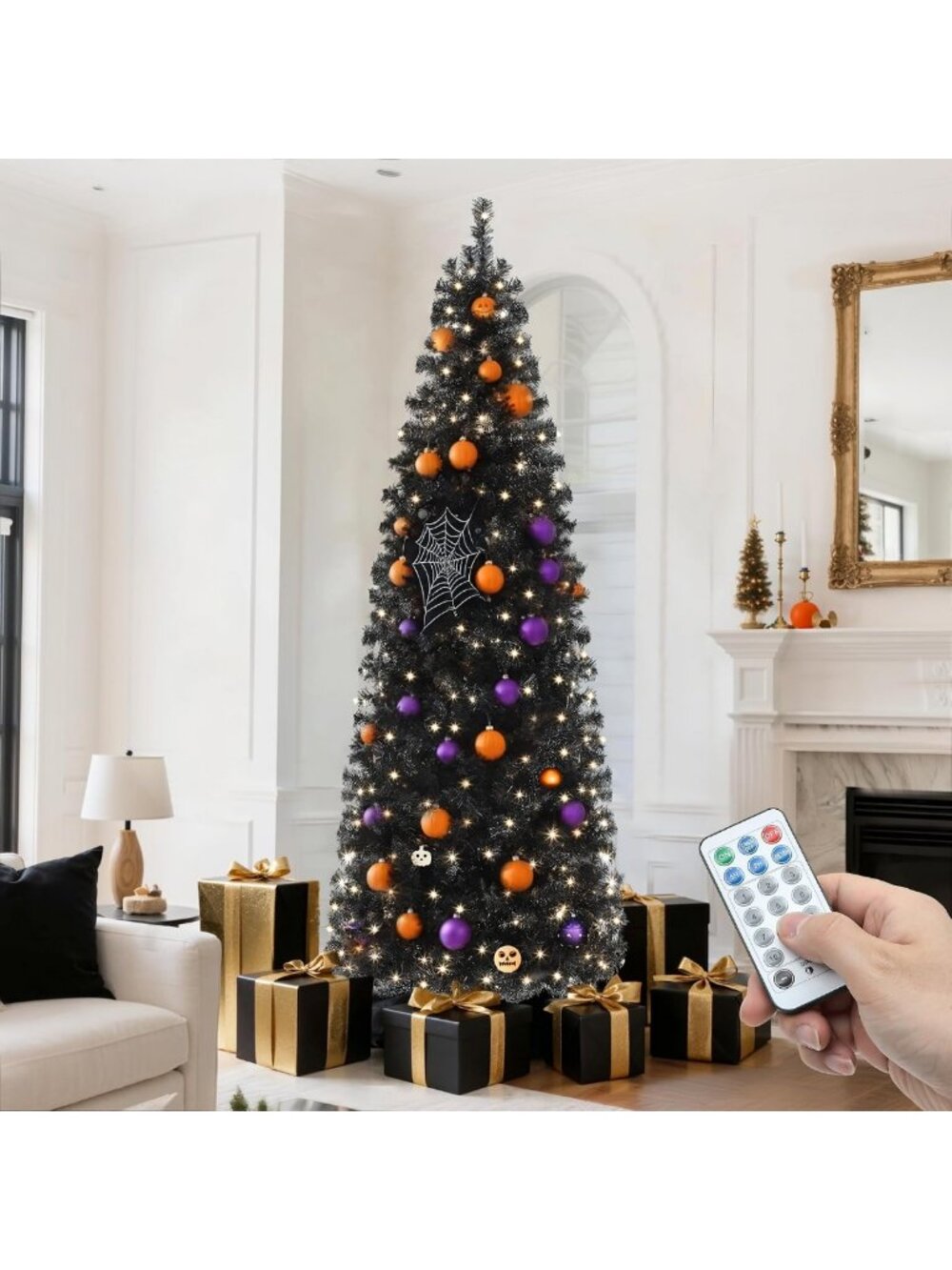 YITAHOME Prelit Black Pencil Christmas Tree 7.5 FT with Remote